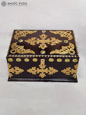 13" Classic Design Brass Decorative Wooden Jewelry Box