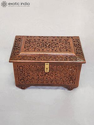 18" Vintage Hand Carved Floral Wooden Decorative Jewelry Box