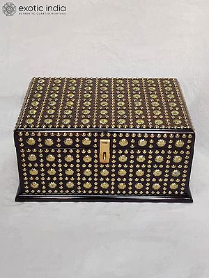 13" Indian Classic Floral Metal Decorative Wooden Jewelry Box