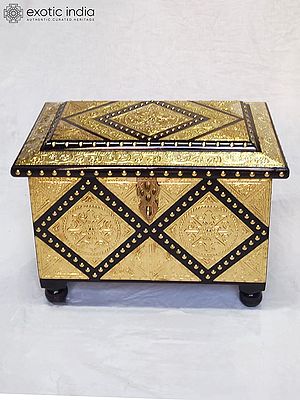 15" Golden Hand Carved Floral Wooden Jewelry Box