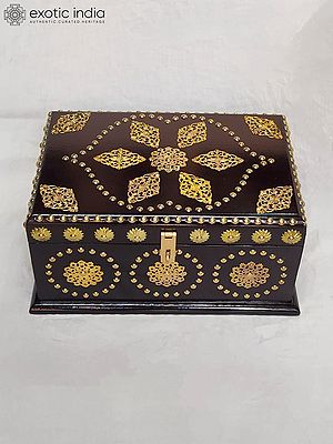 13" Traditional Floral Metallic Chakra Design Wooden Jewelry Box
