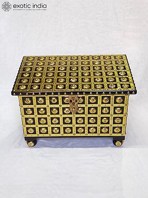 15" Vintage Hand Carved Floral Design Metallic Look Wooden Jewelry Box