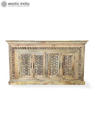 71" Indian Traditional Solid Wooden Cabinet With Four Door