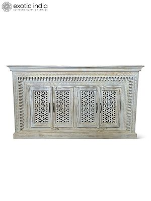 71" Indian Traditional Solid Mango Wood Cabinet With Four Door