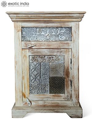 30" Handmade Floral Motifs And Geometric Shape Old Wooden Cabinet