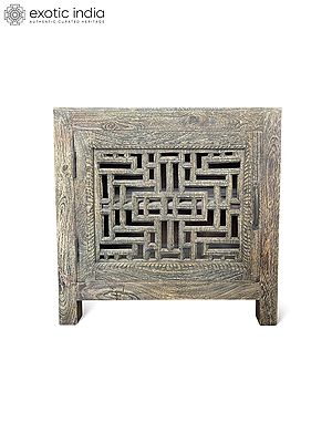 24" Geometric Design Mango Wood Handmade Sideboard Single Door Cabinet