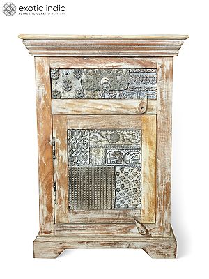 30" Vintage Hand Carved Old Wooden Decorative Single Door And Drawer Cabinet