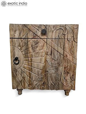 24" Hand Carved Floral Motifs Pattern Wooden Cabinet For Home