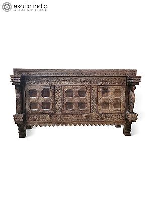 53" Indian Traditional Hand Carved Intricate Floral And Geometric Design Cabinet