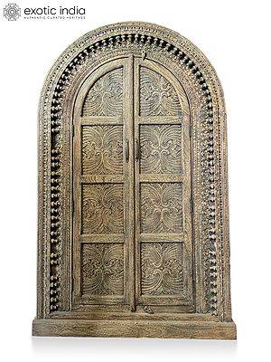 71" Large Vintage Hand Carved Floral Motifs Design Wooden Cabinet For Home