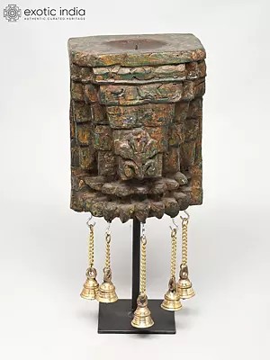 14" Wood Carved Vintage Style Candle Stand with Bells | Home Decor