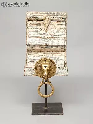 15" Brass Elephant Door Knocker on Designer Wood Base | Table Decor Item