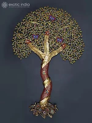 53" Large Tree of Life with Birds | Wall Mounted | Brass with Inlay Work