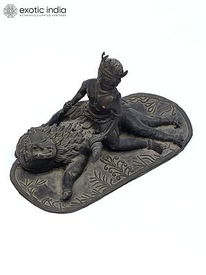 9" Hunter Hunting Lion | Tribal Brass Statue