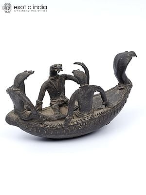 6" Snakes on a Boat | Tribal Brass Statue