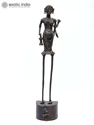 22" Tribal Mother with Child | Vintage Brass Statue