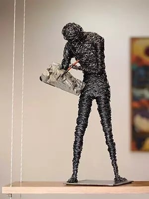 11" Crafting Man - Iron Wire Art | Handmade Sculpture | Table And Home Décor