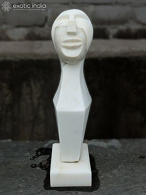 29" Mind Meets Silence | Modern Art Statue | White Marble | Hand Carved