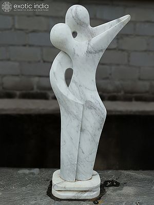 52" Two Become One | Couple Abstract Art Statue | White Marble | Hand Carved