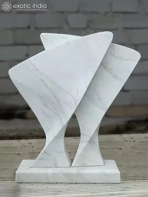 31" Wings of Dream | Abstract Modern Art Sculpture | White Marble | Hand Carved