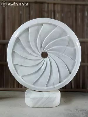 26" Divine Fan Sculpture | Modern Art | White Marble | Hand Carved