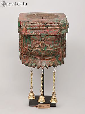 13" Wood Carved Designer Candle Stand with Brass Bells | Home Decor