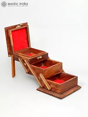 Handcrafted Wooden Expandable Jewelry Box with Three Layers