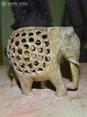 9'' Elephant Statue | Red Stone | Home Decor | Hand Carved