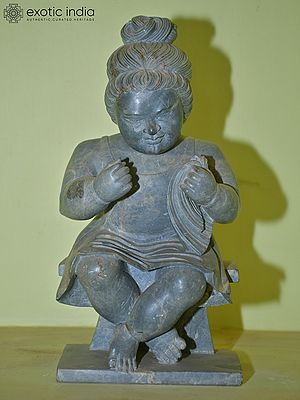 11" Baby Girl Sitting on Pedestal | Green Stone Statue | Home Decor | Hand Carved