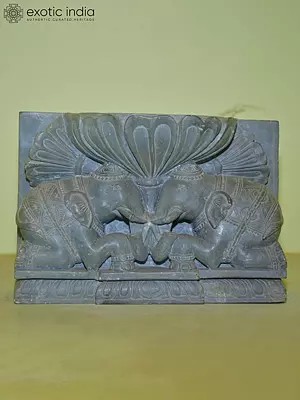 8" Two Elephants with Lotus Flower | Green Stone Statue | Home Decor| Hand Carved