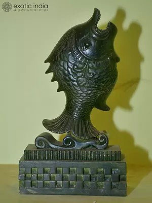 10" Jumping Fish | Green Stone Statue | Home Decor | Hand Carved