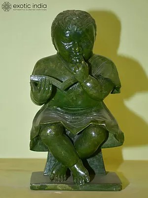 10" A Baby While Reading Book | Stone Statue | Home Decor | Hand Carved