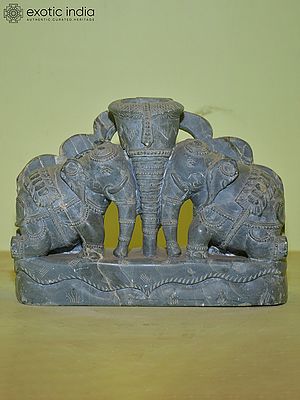 6" Twin Elephant | Green Stone Statue | Home Decor | Hand Carved