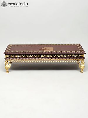 32" Rectangular Shaped Wooden Chowki (Pedestal) with Brass Legs