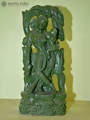 Mother and Child: Green Stone Statue | Hand Carved