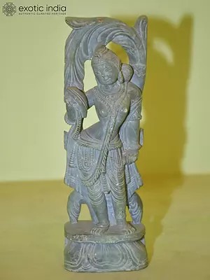8" A Beautiful Lady Looking at herself in the Mirror | Statue | Hand Carved in Orissa Stone | Excellent indian art