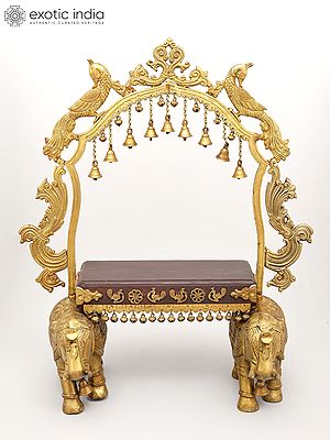 26" Home Temple Altar with Prabhavali and pedestal on Two Elephants Stand