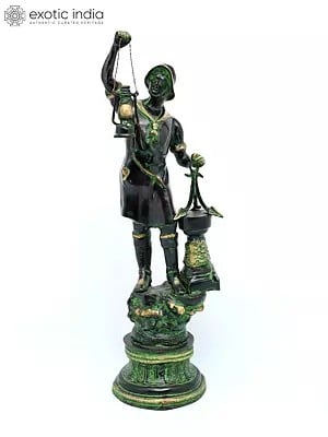 27" Brass Pirate Warrior Decor Showpiece With Lantern | Brass Statue