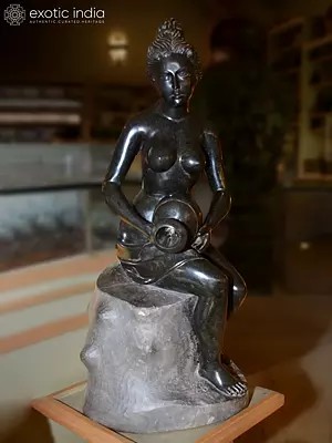 30" A Beauty Lady with Pot | Orissa Stone Statue | Exquisite Handmade Indian Art