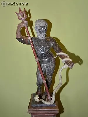 36" Hercules Holding Trident - Greek Figure Sculpture | Orissa Stone | Exquisite Handmade Indian Art