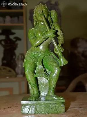 18" A Beautiful Lady Playing Shehnai | Orissa Stone Statue | Exquisite Handmade Indian Art
