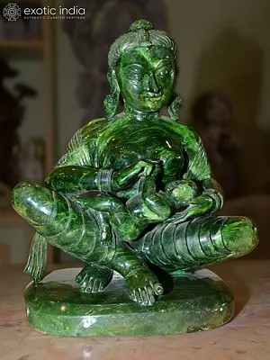 16" A Mother Playing with her Kid | Orissa Stone Statue | Exquisite Handmade Indian Art