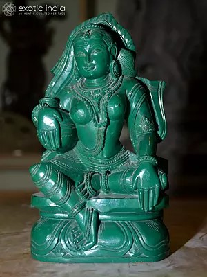 8" A Green Lady | Orissa Stone Statue | Exquisite Handmade Indian Art