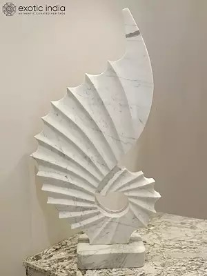 57" Wings of Peacock | Abstract Modern Art | White Marble Statue | Exquisite Indian Art