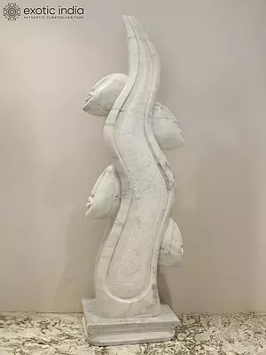 60" Four Souls Connected to a Root | Abstract Modern Art | White Marble | Exquisite Indian Art