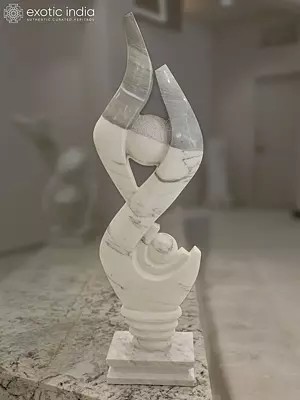 49" Timeless Embrace Sculpture | Modern Art Statue | White Marble | Exquisite Indian Art
