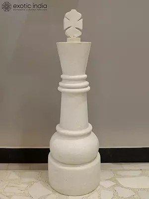 45" Chess Piece | Modern Art Statue | White Marble | Exquisite Indian Art