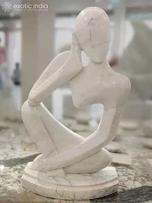 41" Seeking Peace of Mind | Abstract Art Statue | White Marble | Excellent Indian Art