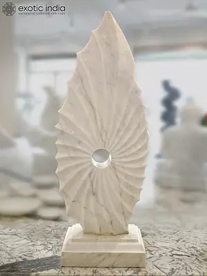 53" Tree Leaf | Modern Art Statue | White Marble | Excellent Indian Art