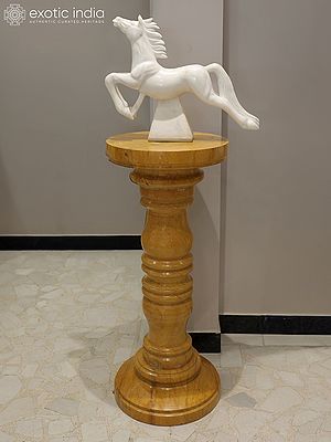 20" Jumping Horse | With Stand | White Marble Statue | Exquisite Indian Art